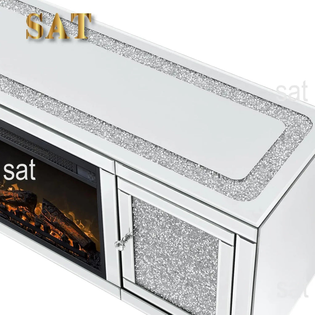 %a Mirrored Fireplace TV Stand with LED Light Modern Entertainment Center