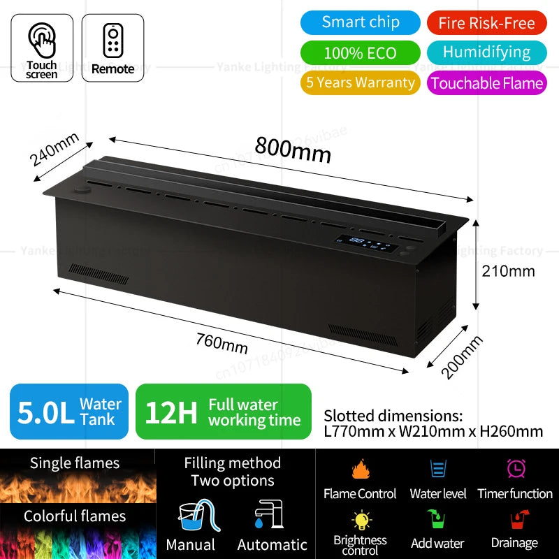 3D Water Electric Fireplace Mist Fireplace Embedded Realistic Mist Flame Remote Control APP Interior Decoration Steam Fireplace