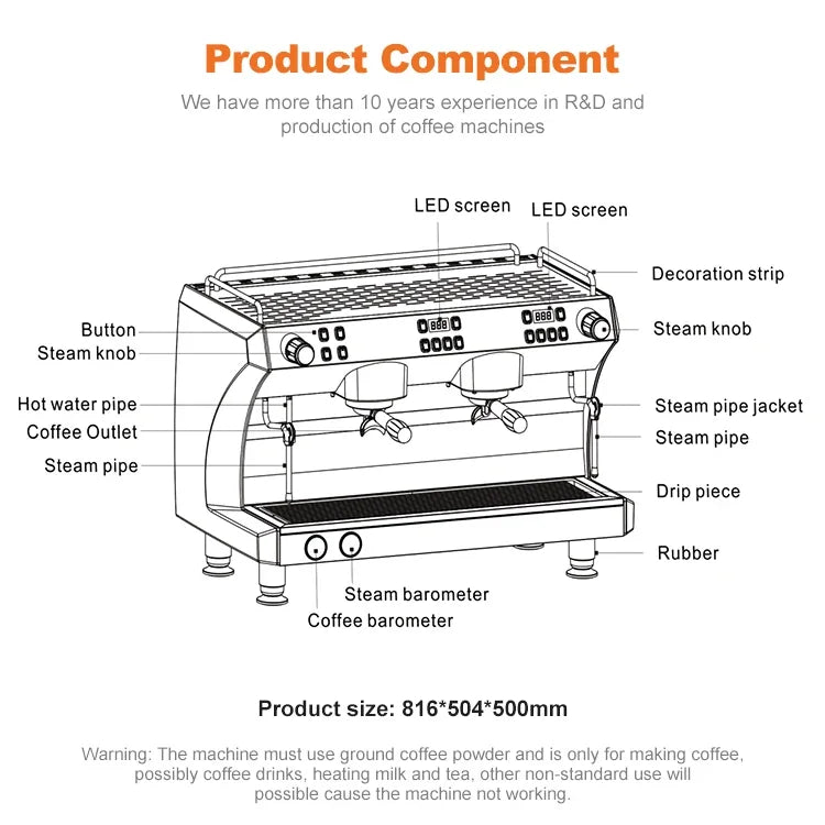 Commercial Coffee Machine CRM3120C Dual Head Coffee Machine, Independent Multi Boiler System, Adjustable Extraction Temperature