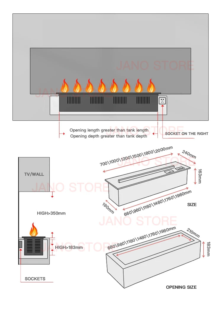 Water Vapor Fireplace Recessed Multicolour Realistic Atomized Flame 3d Electric Fireplace with Auto Water Control and Remote