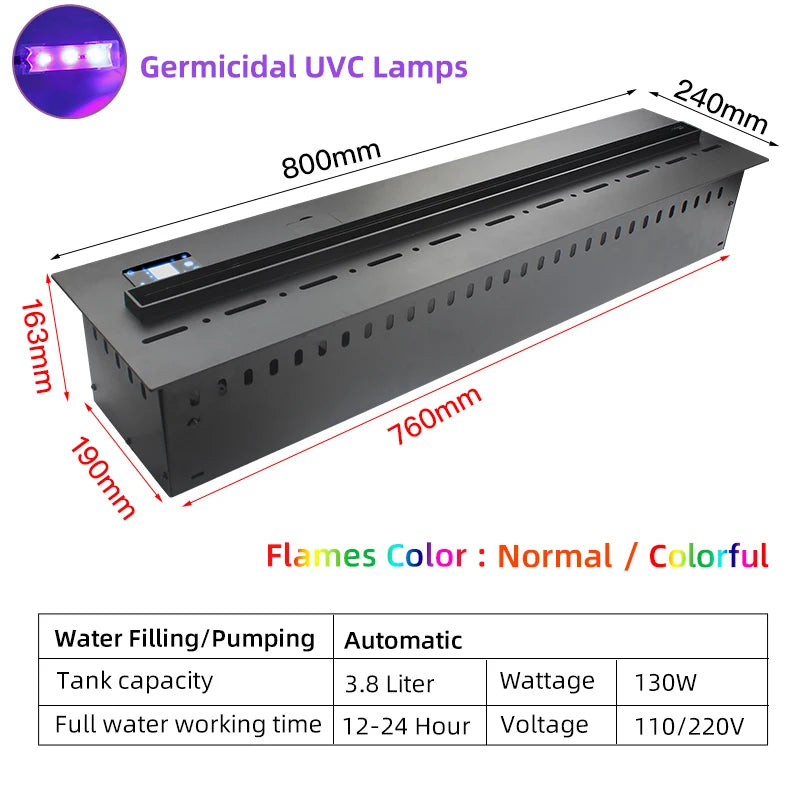 Water Vapor Fireplace Recessed Multicolour Realistic Atomized Flame 3d Electric Fireplace with Auto Water Control and Remote