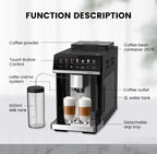 Mcilpoog M3 Automatic Espresso Coffee Machine ，Built-In Milk Frother & Tank, 7 Coffee Varieties, Touchscreen