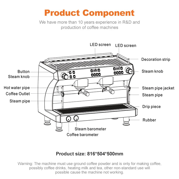 Commercial Coffee Maker CRM3120C Dual Head Coffee Machine, Independent Multi Boiler System, Adjustable Extraction Temperature
