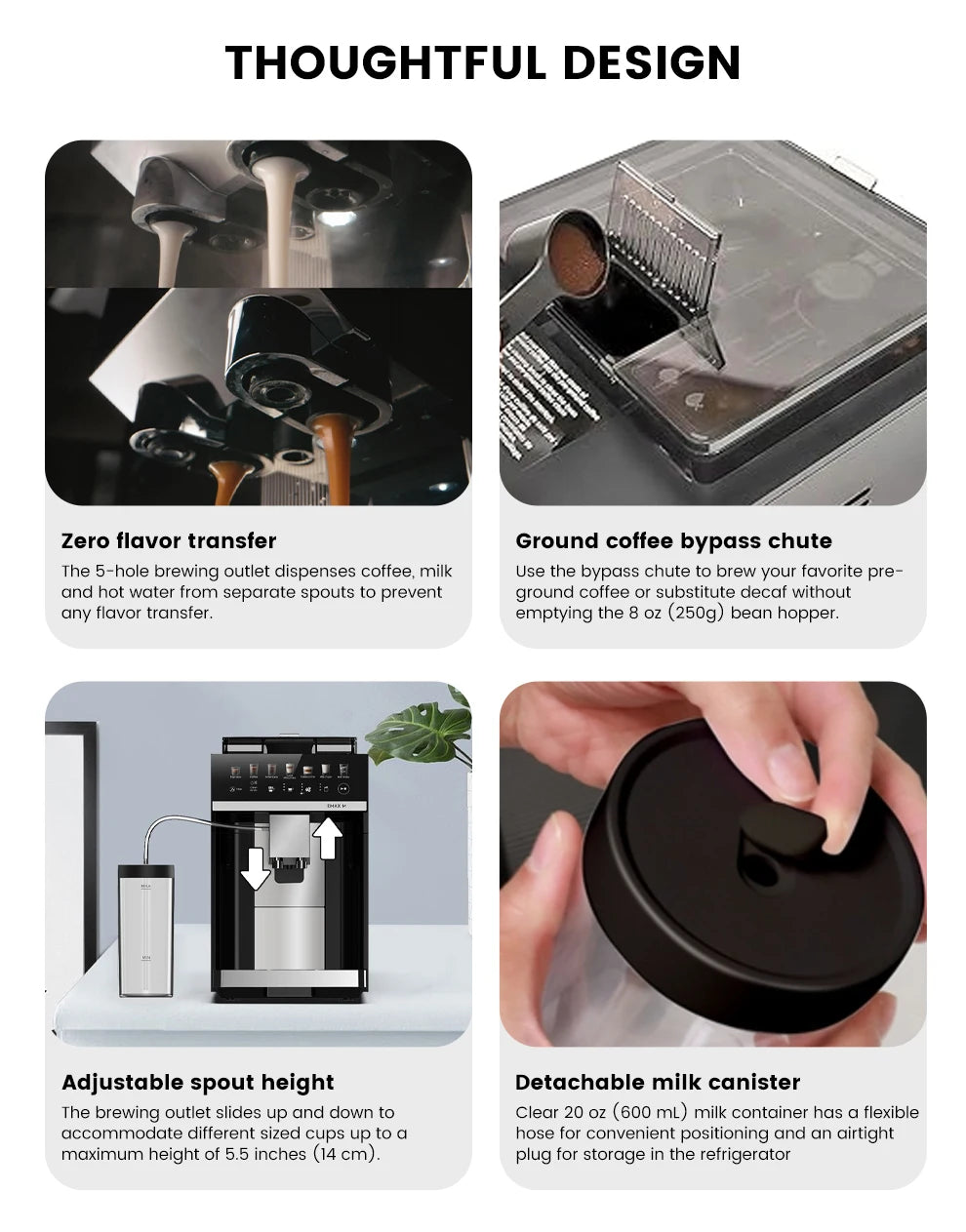 Mcilpoog M3 Automatic Espresso Coffee Machine ，Built-In Milk Frother & Tank, 7 Coffee Varieties, Touchscreen