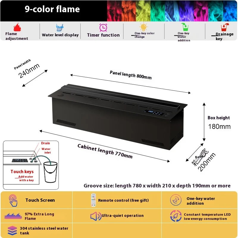 800mm Atomizing Fireplace For Living Room Multi-color Fake Flame Electronic Fireplace Home Remote Control Water Steam Fireplace
