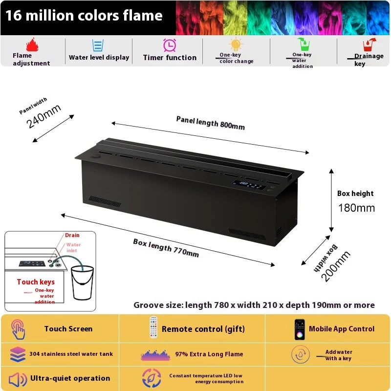 800mm Atomizing Fireplace For Living Room Multi-color Fake Flame Electronic Fireplace Home Remote Control Water Steam Fireplace