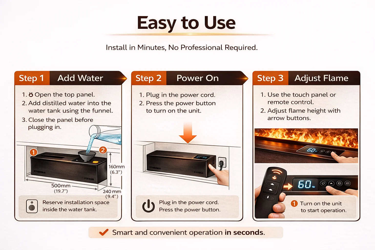 Water Electric Fireplace 3D Mist Fireplace Embedded Realistic Mist Flame Remote Control APP Interior Decoration Steam Fireplace