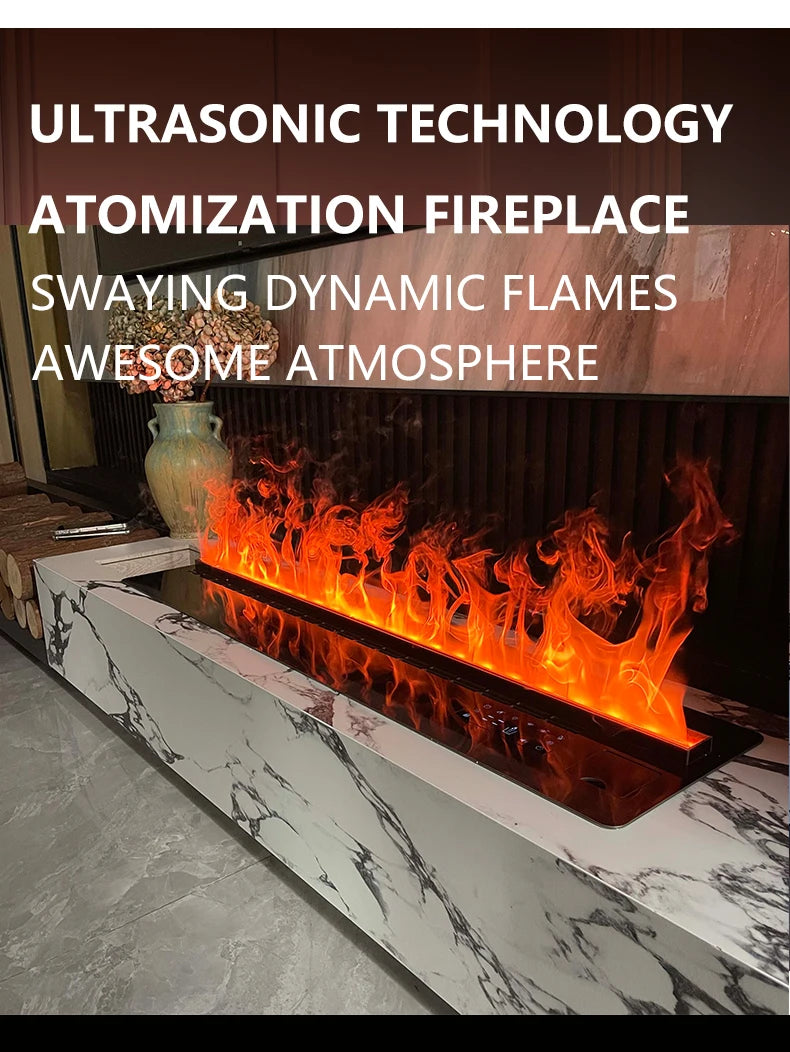 Smart 3D Atomizing Electric Fireplace - Colorful LED Steam Flame, App & Remote Control, Humidifier