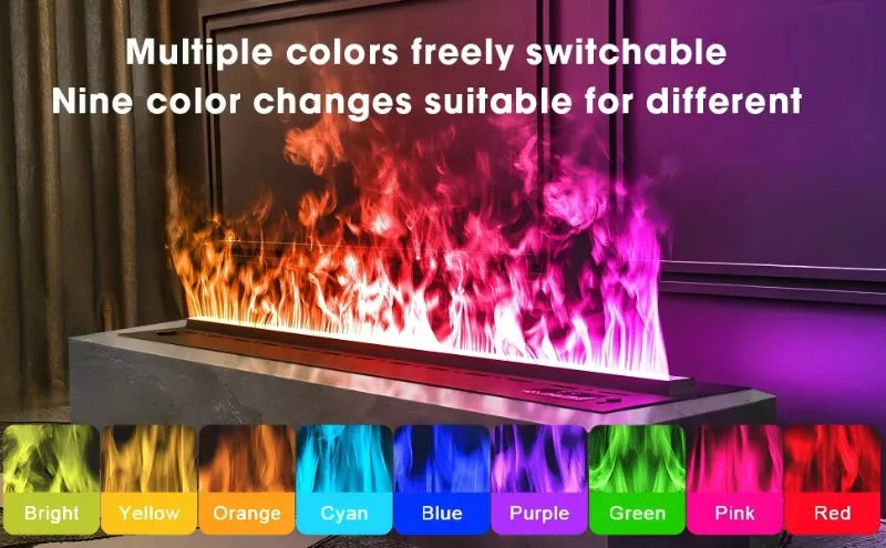 Electric LED Fireplace 3D Flame Water Vapor Steam Fire Place Auto Fill & Drain Fake Flame Fireplace for Living Room Home Decor