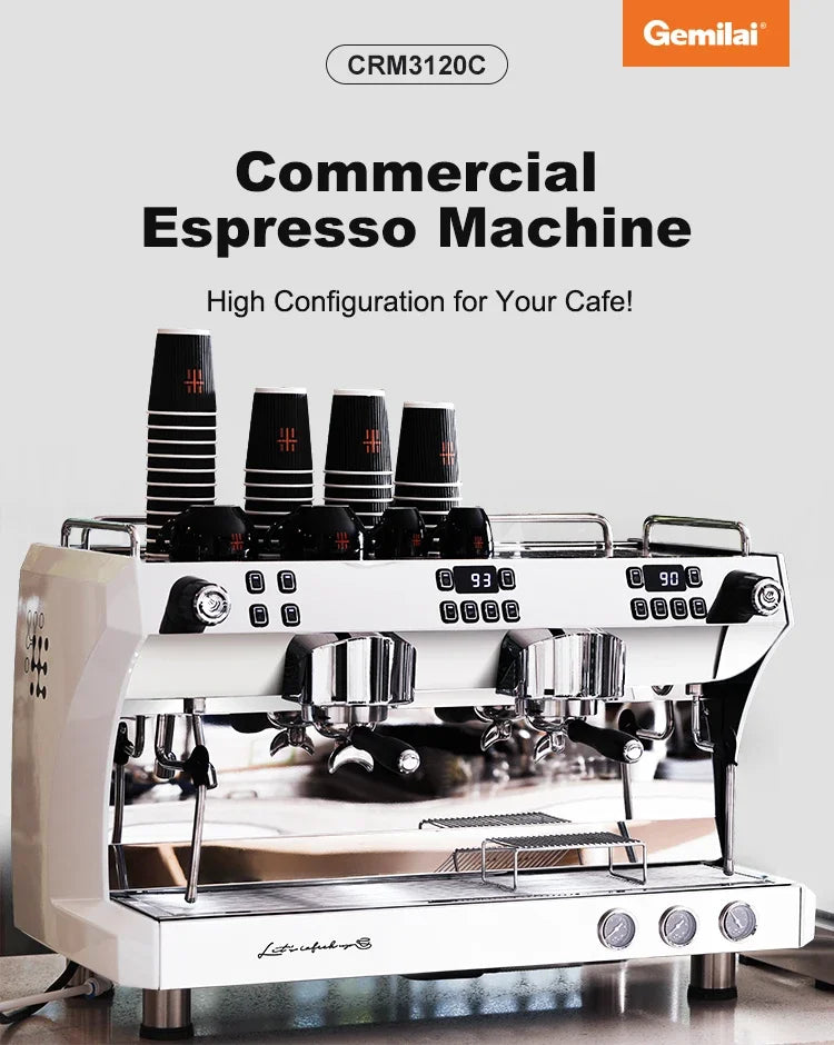 Commercial Coffee Machine CRM3120C Dual Head Coffee Machine, Independent Multi Boiler System, Adjustable Extraction Temperature