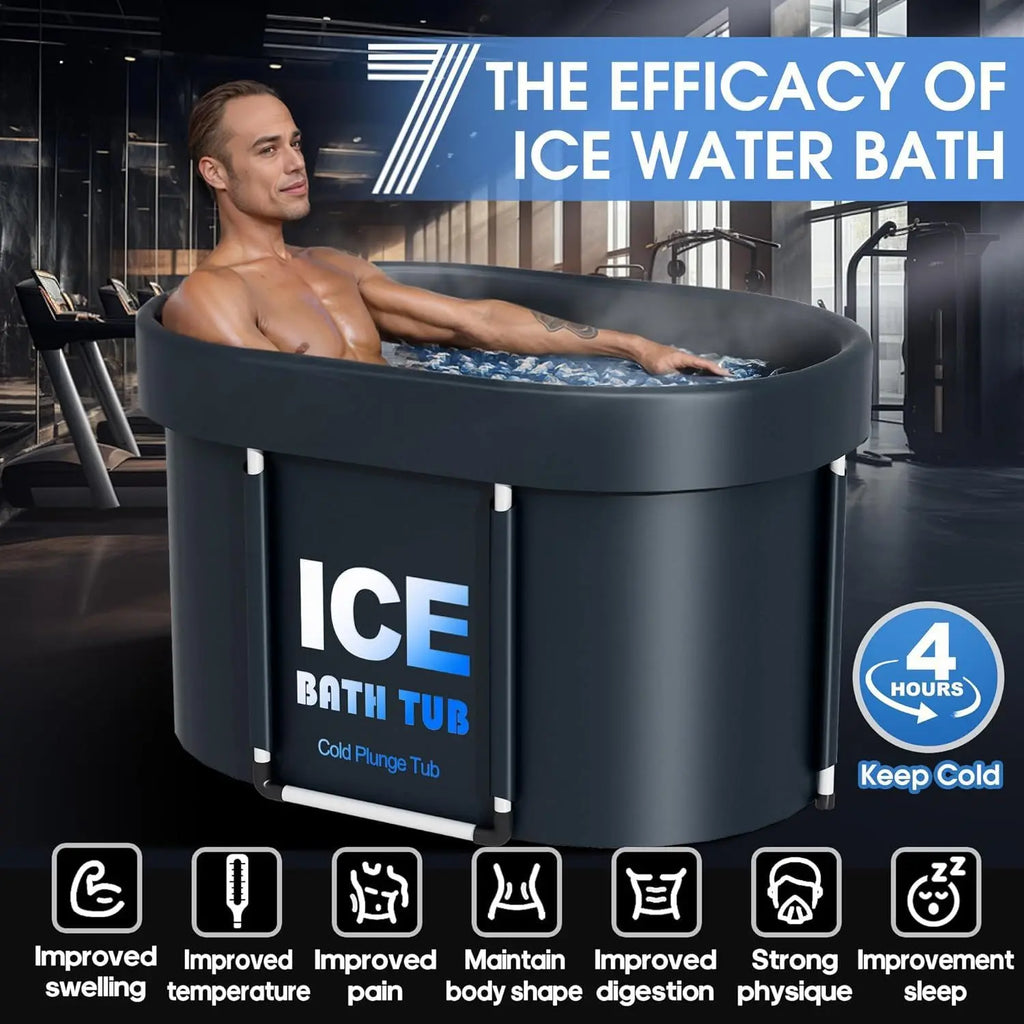 Portable 130 Gallons Ice Bath Tub with Insulated Lid, Foldable Cold Plunge Therapy Tank for  Hot Cold Water Tub ，ice bath bucket