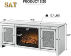%a Mirrored Fireplace TV Stand with LED Light Modern Entertainment Center