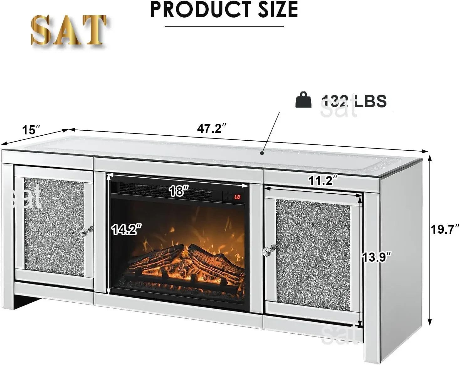 %a Mirrored Fireplace TV Stand with LED Light Modern Entertainment Center
