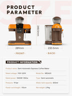 iCafilas Coffee Maker 19 Bar Semi Automatic Extraction Espresso Coffee Machine with Grinder Built In Steam milk coffee machine