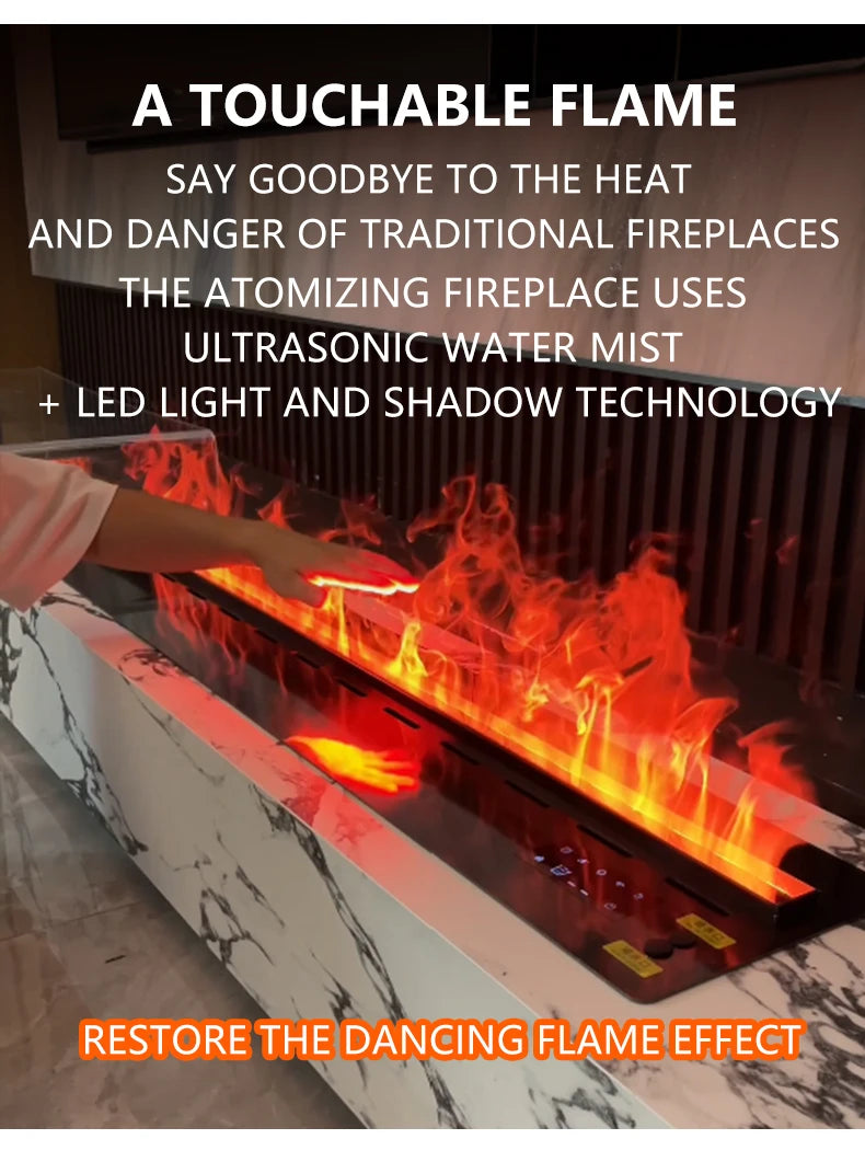 Smart 3D Atomizing Electric Fireplace - Colorful LED Steam Flame, App & Remote Control, Humidifier