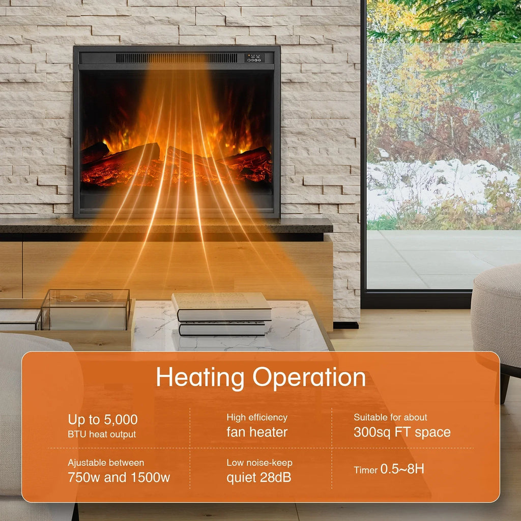 Electric FireplaceTV Stand RGB Electric Fireplace Heater 750w/1500w Wall Recessed Electric 24 Inch Square Fireplace UKCA/ETL/CE/