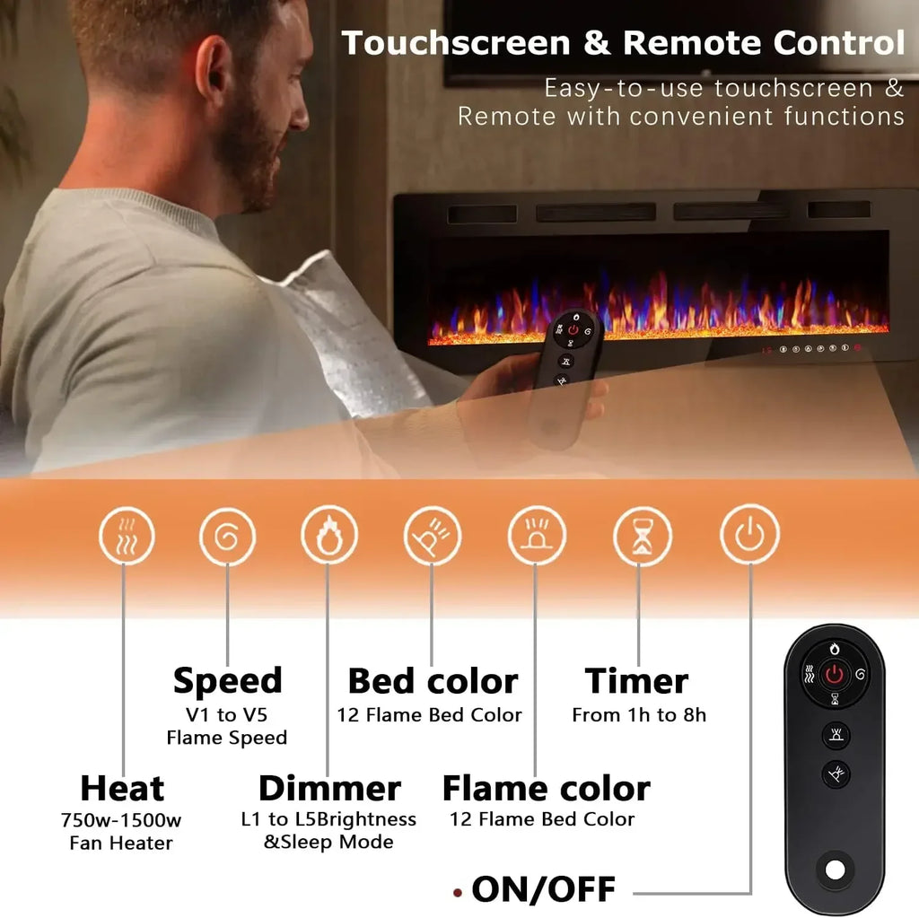 [Discounted Price!]72 inch Ultra-Thin Electric Fireplace in-Wall Recessed and Wall Mounted Fireplace Heater,Timer,Low Noise, Rem