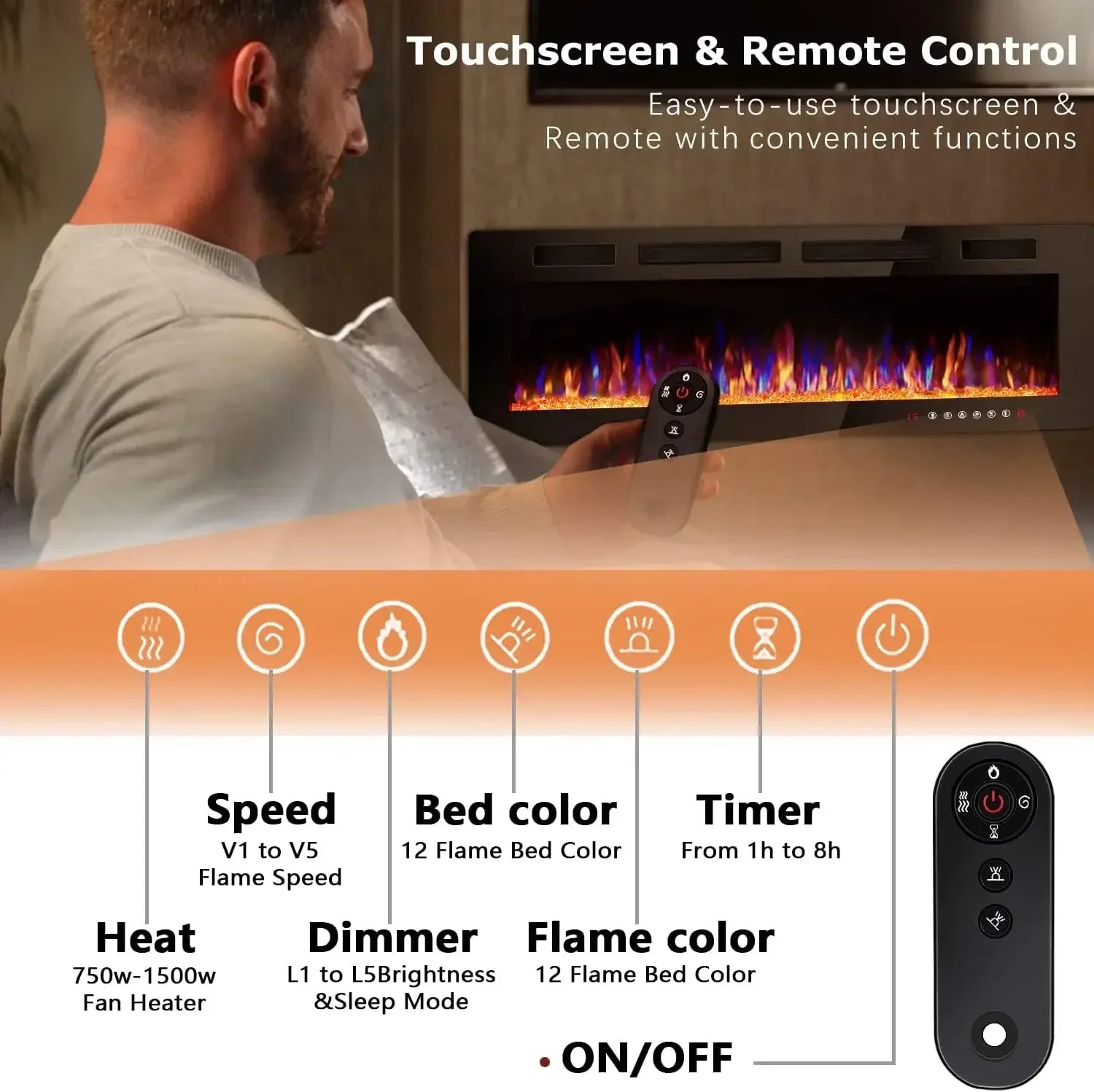 [Discounted Price!]72 inch Ultra-Thin Electric Fireplace in-Wall Recessed and Wall Mounted Fireplace Heater,Timer,Low Noise, Rem