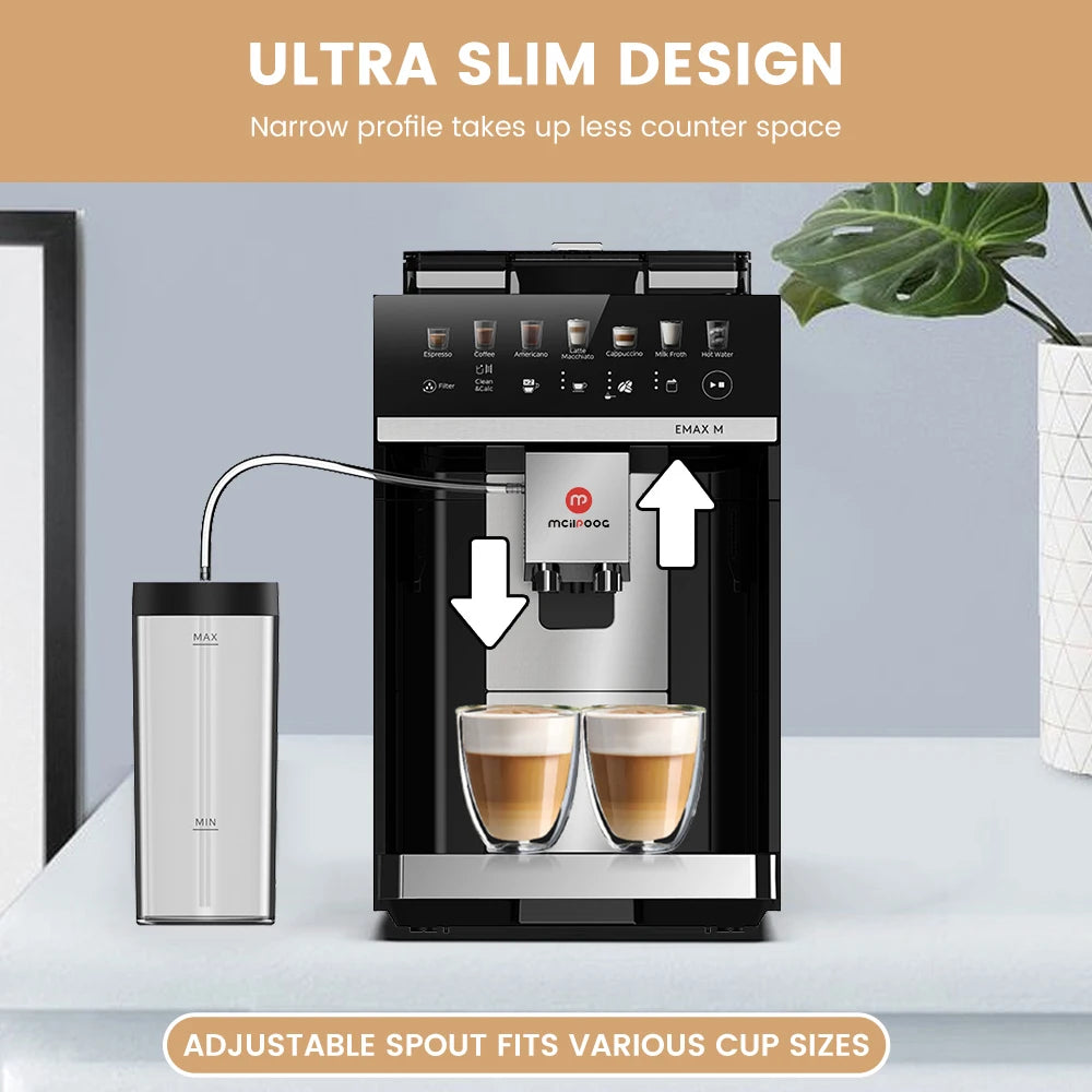 Mcilpoog M3 Automatic Espresso Coffee Machine ，Built-In Milk Frother & Tank, 7 Coffee Varieties, Touchscreen