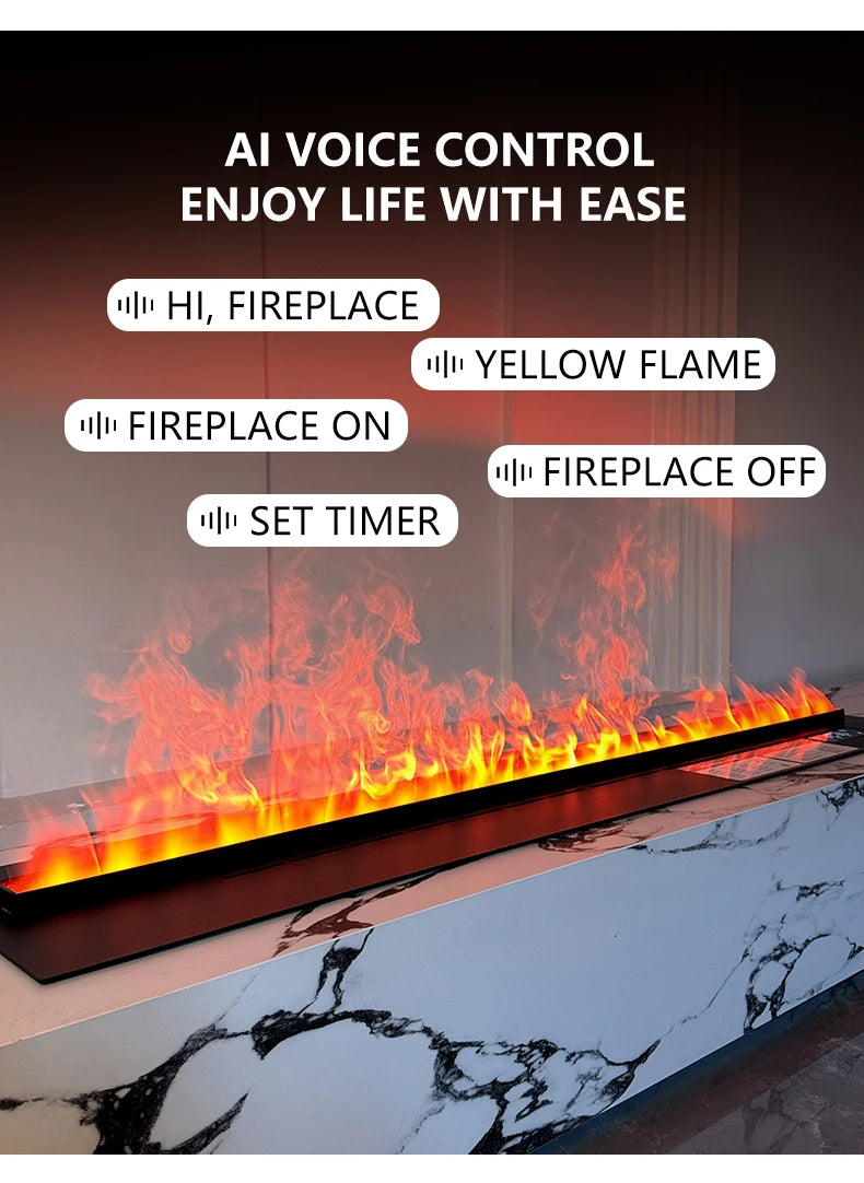 Smart 3D Atomizing Electric Fireplace - Colorful LED Steam Flame, App & Remote Control, Humidifier
