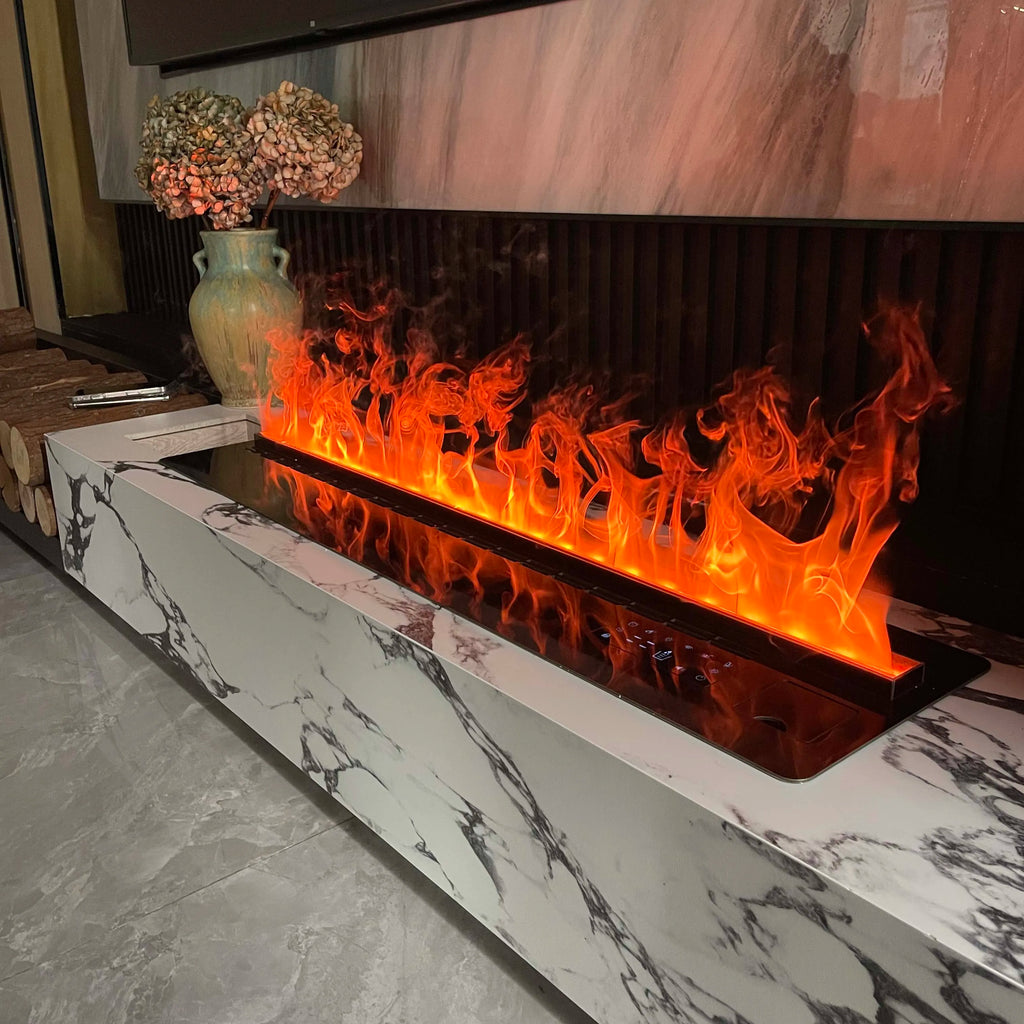 Smart 3D Atomizing Electric Fireplace - Colorful LED Steam Flame, App & Remote Control, Humidifier