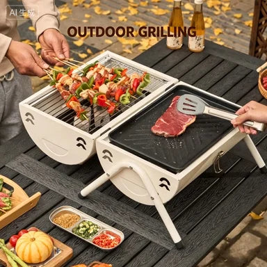Barbecue grill for home use, both frying and grilling, portable outdoor camping, smoke-free barbecue grill, barbecue grill