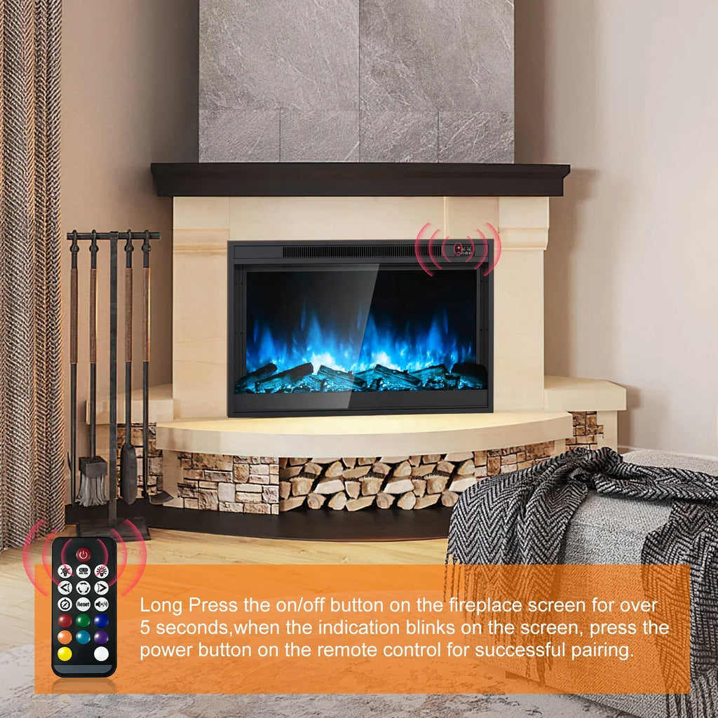 Electric FireplaceTV Stand RGB Electric Fireplace Heater 750w/1500w Wall Recessed Electric 24 Inch Square Fireplace UKCA/ETL/CE/