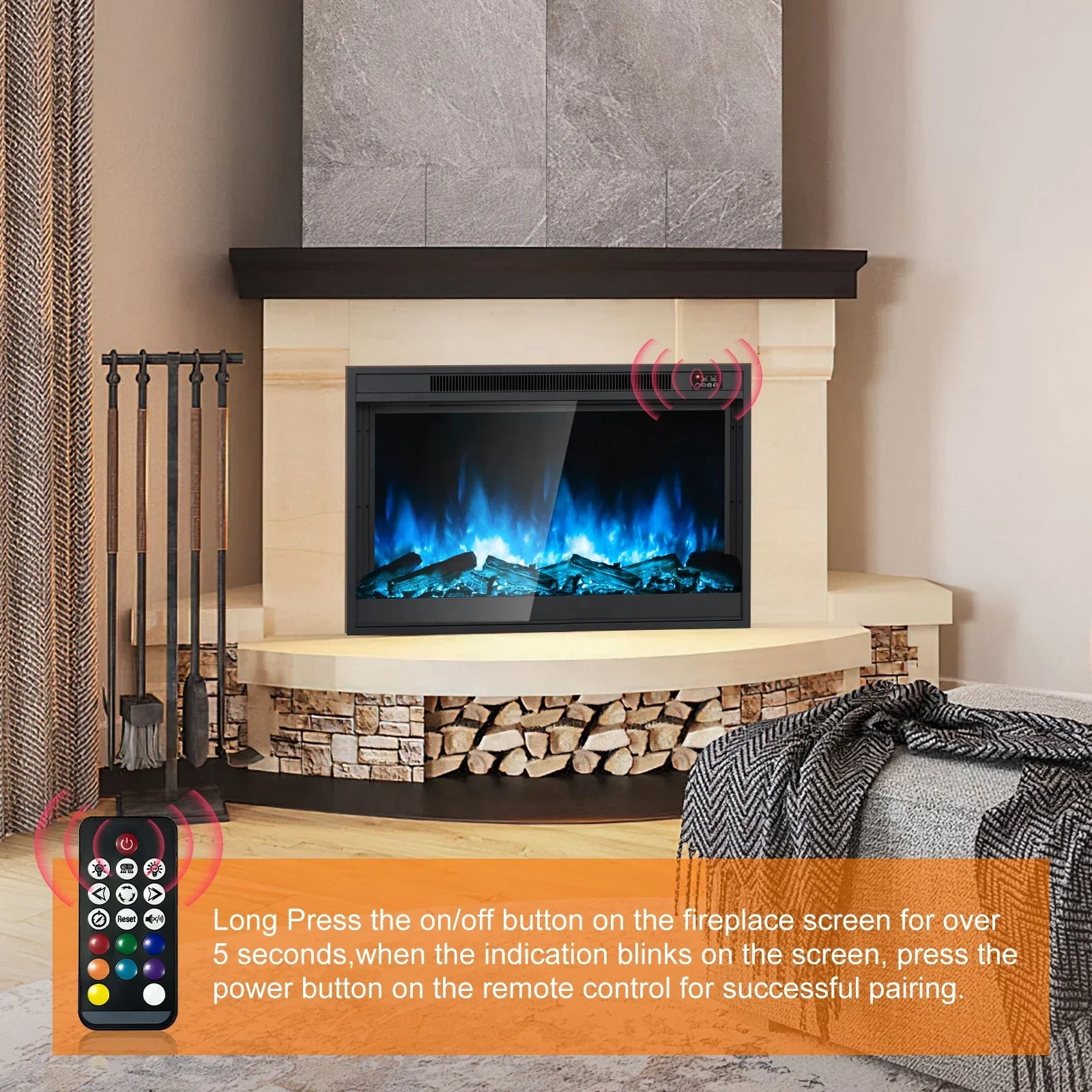 Electric FireplaceTV Stand RGB Electric Fireplace Heater 750w/1500w Wall Recessed Electric 24 Inch Square Fireplace UKCA/ETL/CE/