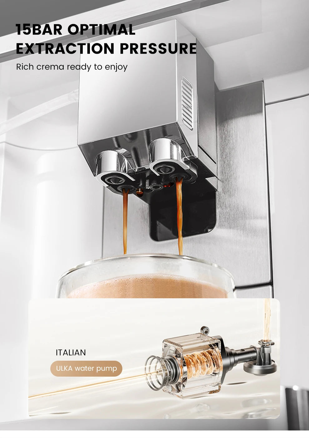Mcilpoog M3 Automatic Espresso Coffee Machine ，Built-In Milk Frother & Tank, 7 Coffee Varieties, Touchscreen