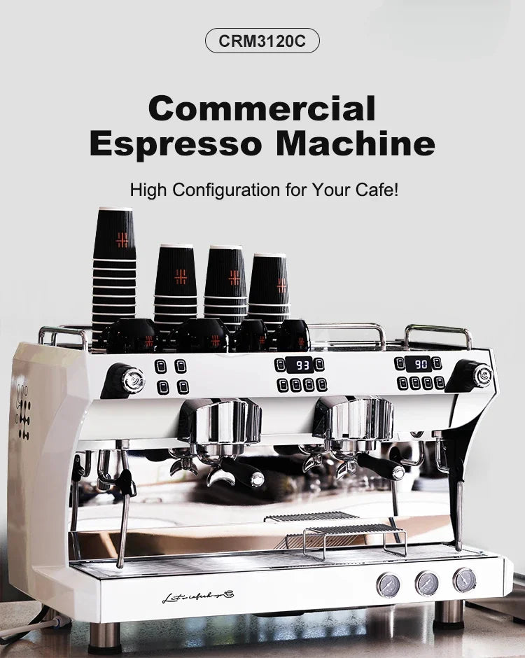Commercial Coffee Maker CRM3120C Dual Head Coffee Machine, Independent Multi Boiler System, Adjustable Extraction Temperature