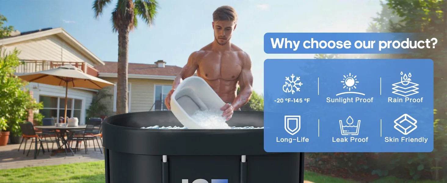 Portable 130 Gallons Ice Bath Tub with Insulated Lid, Foldable Cold Plunge Therapy Tank for  Hot Cold Water Tub ，ice bath bucket