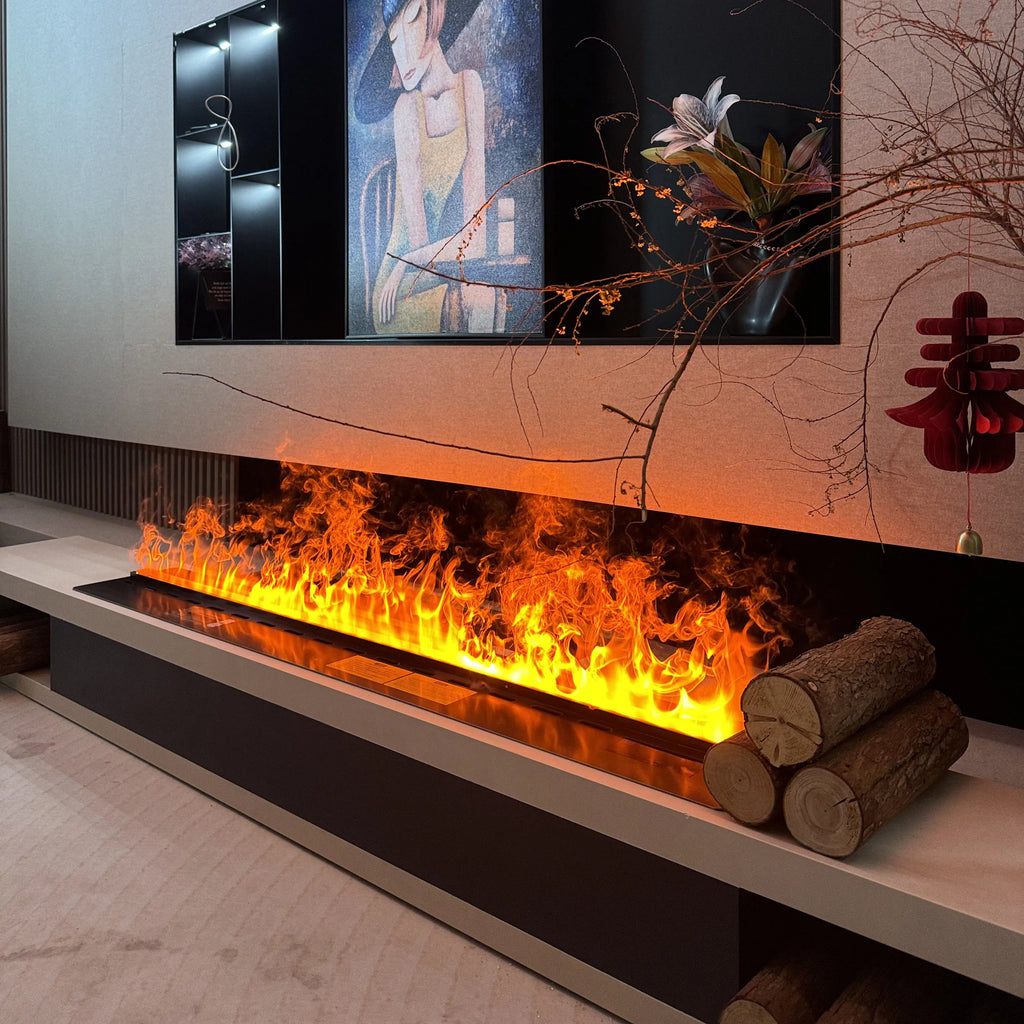 Smart 3D Atomizing Electric Fireplace - Colorful LED Steam Flame, App & Remote Control, Humidifier