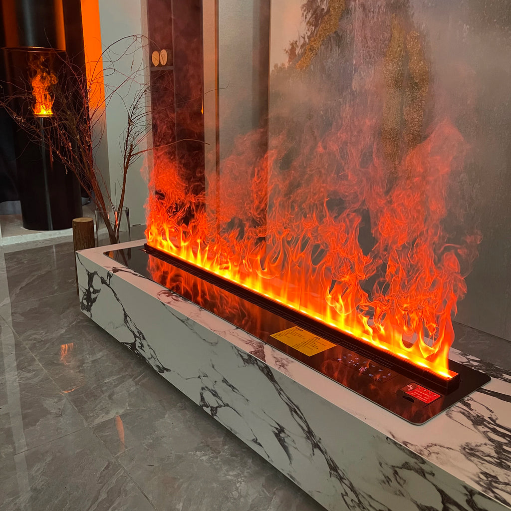 Smart 3D Atomizing Electric Fireplace - Colorful LED Steam Flame, App & Remote Control, Humidifier