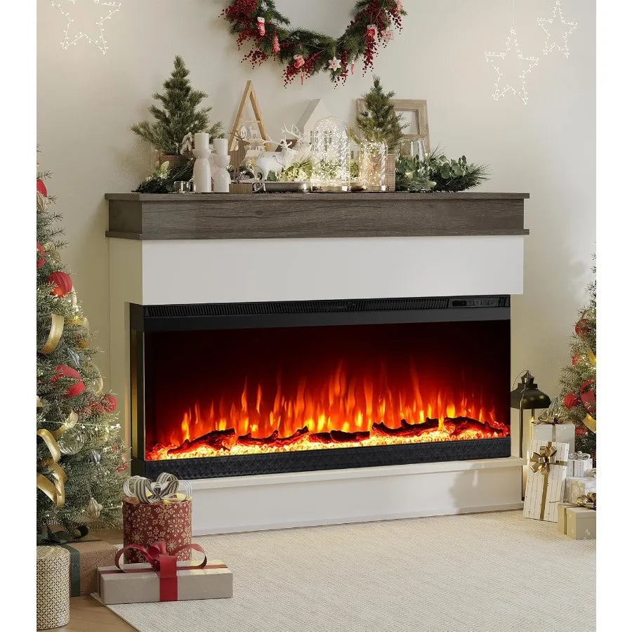3Sided View Electric Fireplace Insert with Minimalist Mantel Design for Modern Living Spaces Features 12 Color Flame Effect Dua