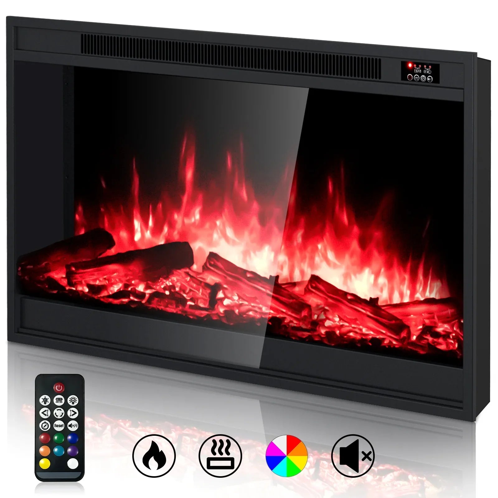 Electric FireplaceTV Stand RGB Electric Fireplace Heater 750w/1500w Wall Recessed Electric 24 Inch Square Fireplace UKCA/ETL/CE/