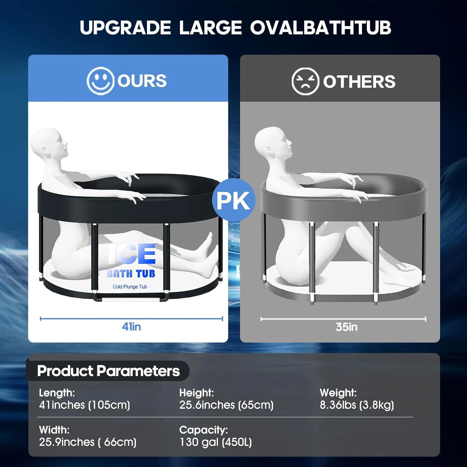 Portable 130 Gallons Ice Bath Tub with Insulated Lid, Foldable Cold Plunge Therapy Tank for  Hot Cold Water Tub ，ice bath bucket