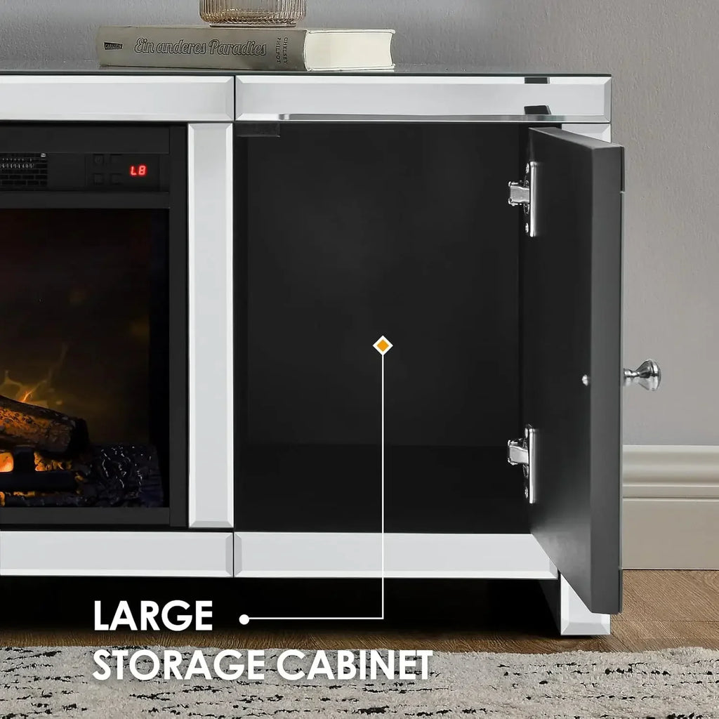 %a Mirrored Fireplace TV Stand with LED Light Modern Entertainment Center