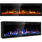 60 Inch Electric Fireplace Wall Mounted and Recessed with Remote Control Color Adjustable Realistic Flame with Timer 1500W 750W