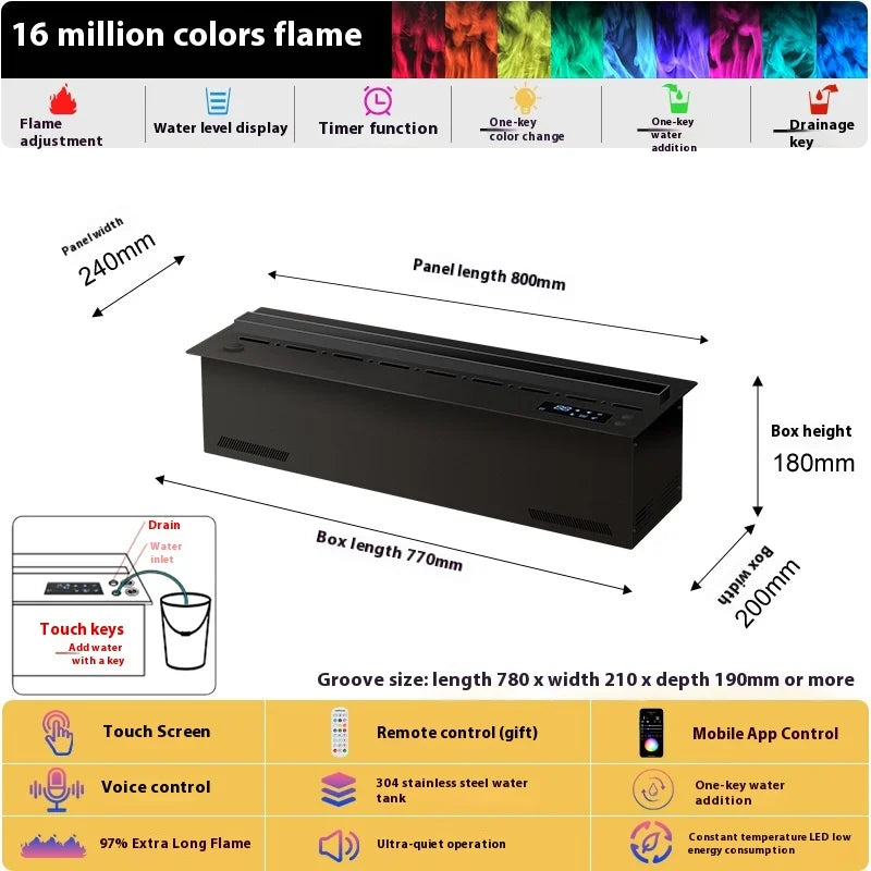 800mm Atomizing Fireplace For Living Room Multi-color Fake Flame Electronic Fireplace Home Remote Control Water Steam Fireplace