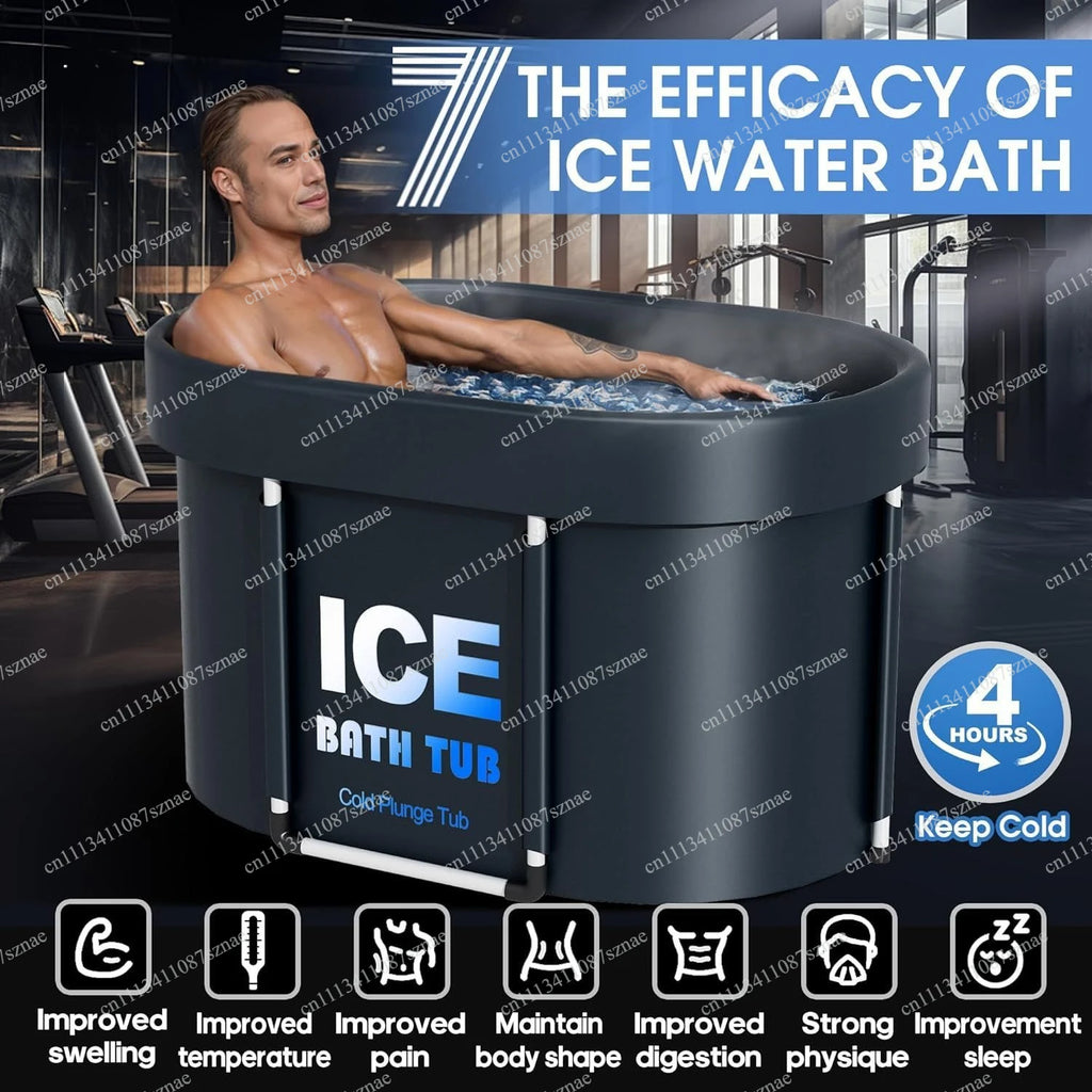 Portable 130 Gallons Ice Bath Tub with Insulated Lid, Foldable Cold Plunge Therapy Tank for  Hot Cold Water Tub ，ice bath bucket