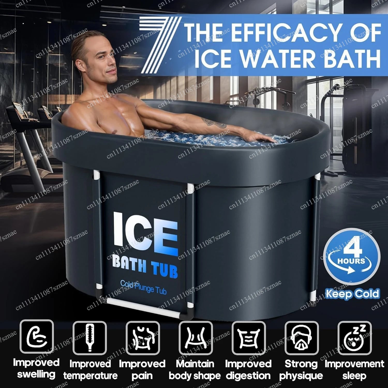 Portable 130 Gallons Ice Bath Tub with Insulated Lid, Foldable Cold Plunge Therapy Tank for  Hot Cold Water Tub ，ice bath bucket