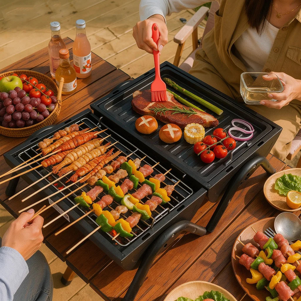 Barbecue grill for home use, both frying and grilling, portable outdoor camping, smoke-free barbecue grill, barbecue grill