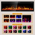 60 Inch Electric Fireplace Wall Mounted and Recessed with Remote Control Color Adjustable Realistic Flame with Timer 1500W 750W