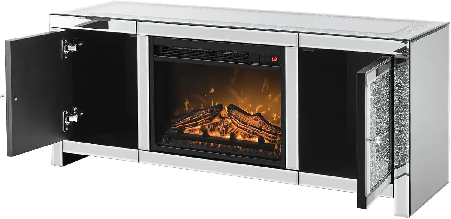 %a Mirrored Fireplace TV Stand with LED Light Modern Entertainment Center