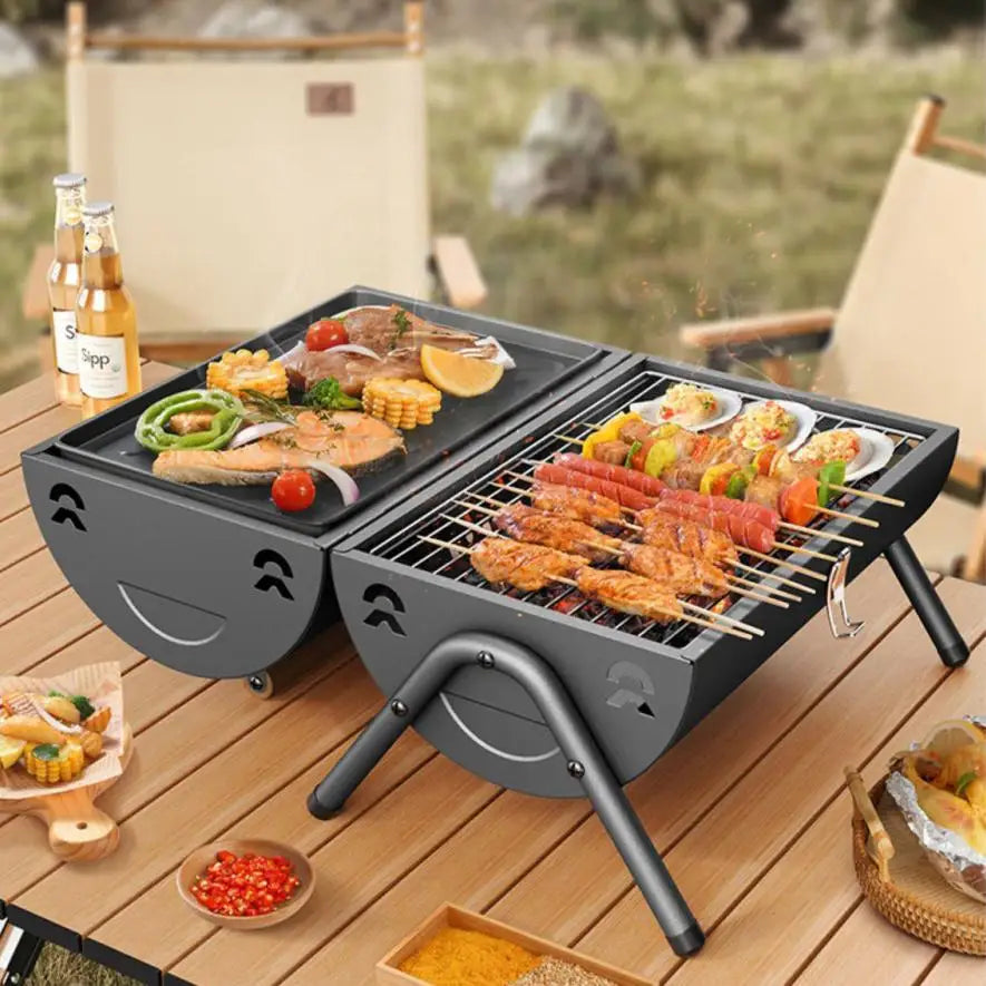 Barbecue grill for home use, both frying and grilling, portable outdoor camping, smoke-free barbecue grill, barbecue grill