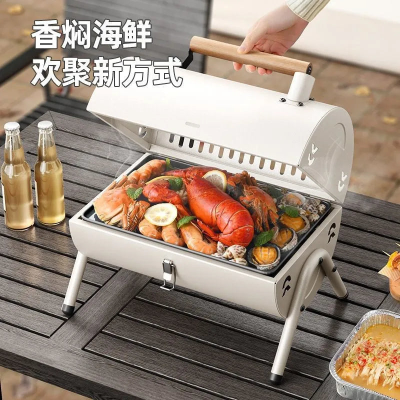 Barbecue grill for home use, both frying and grilling, portable outdoor camping, smoke-free barbecue grill, barbecue grill