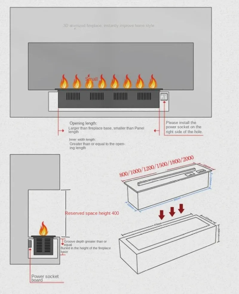 Electric LED Fireplace 3D Flame Water Vapor Steam Fire Place Auto Fill & Drain Fake Flame Fireplace for Living Room Home Decor
