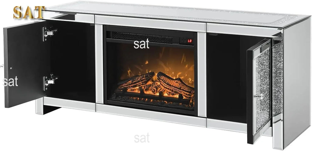 %a Mirrored Fireplace TV Stand with LED Light Modern Entertainment Center