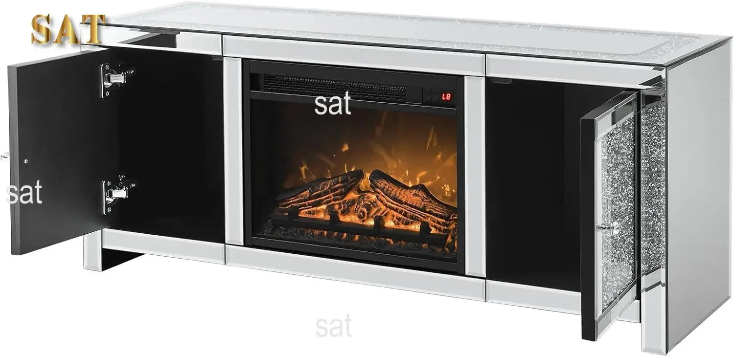 %a Mirrored Fireplace TV Stand with LED Light Modern Entertainment Center