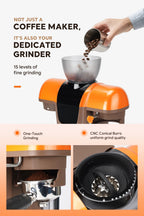 iCafilas Coffee Maker 19 Bar Semi Automatic Extraction Espresso Coffee Machine with Grinder Built In Steam milk coffee machine